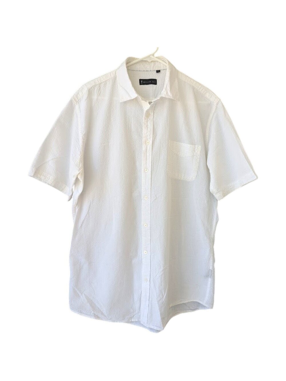 American Tall Shirt Large Tall LT White Seersucker Short Sleeve Button Down